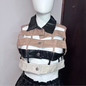 Multi Color Faux Leather Vest, Size Small, Women Crop Vest, Fashion Vest, NWT